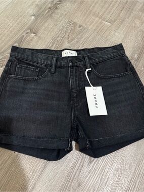 NWT Frame Denim Black Le grand Garson  High-Rise  Shorts size 25